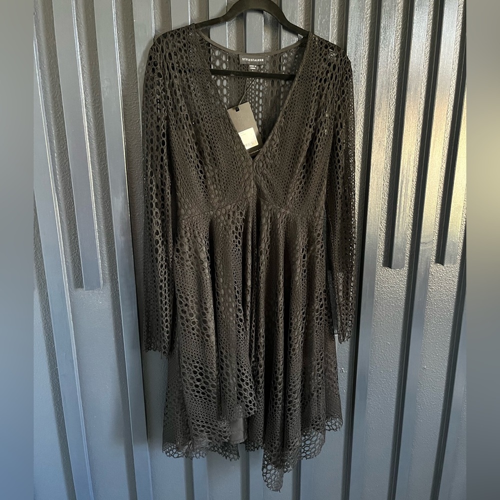 STYLERSTALKER Black V-Neck High Low Dress with Lining